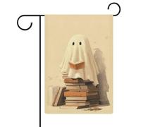 Graziosa bandiera da giardino con fantasmi che leggono libri di lettura stagionali e vacanze su entrambi i lati, 30,5 x 45,7 cm