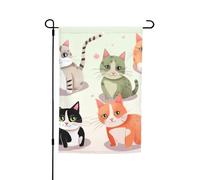 Graziosa bandiera da giardino con gatti dei cartoni animati, 30,5 x 45,7 cm, per primavera, estate, autunno, inverno, bandiere stagionali su entrambi i lati, bandiere per le vacanze, per esterni e