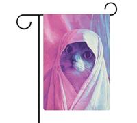 Graziosa bandiera da giardino con gatto rosa viola blu su entrambi i lati, 30,5 x 45,7 cm