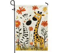 Graziosa bandiera da giardino con giraffa, bandiera gialla e nera, decorazione floreale su entrambi i lati, in iuta per esterni, decorazione per prato primaverile ed estivo, 30,5 x 45,7 cm