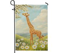 Graziosa bandiera da giardino con giraffa, decorazione primaverile con animali colorati, striscione per esterni su entrambi i lati, decorazione per prato paesaggistico, accenti stagionali per il