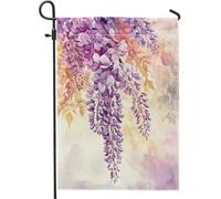 Graziosa bandiera da giardino con glicine, fiori viola primaverili per la casa, bandiera da cortile in iuta su entrambi i lati per decorazione esterna del prato 30,5 x 45,7 cm