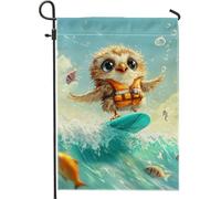 Graziosa bandiera da giardino con gufo da surf, adorabile bandiera marrone per sport acquatici, decorazione esterna su entrambi i lati, decorazione per la casa estiva stagionale, divertente bandiera