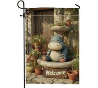 Graziosa bandiera da giardino con ippopotamo, decorazione per esterni di benvenuto con animali blu, decorazione per la casa estiva, striscione retrò da giardino su entrambi i lati, 30,5 x 45,