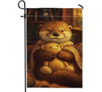 Graziosa bandiera da giardino con lontra, decorazione con animali marrone caldo, accogliente striscione per interni ed esterni, decorazione natalizia in peluche, adorabile decorazione per prato per