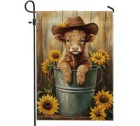 Graziosa bandiera da giardino con mucca nel secchio, bandiera rustica per la decorazione della casa, bandiera su entrambi i lati, decorazione estiva per giardino 30,5 x 45,7 cm