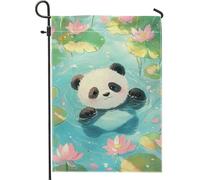 Graziosa bandiera da giardino con panda, decorazione per la casa con panda d'acqua, decorazione per la casa, in iuta su entrambi i lati, decorazione stagionale per prato, 30,5 x 45,7 cm