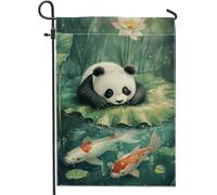 Graziosa bandiera da giardino con panda e carpa, decorazione per stagno con ninfee verdi, decorazione estiva per prato all'aperto, striscione in iuta su entrambi i lati, 30,5 x 45,7 cm