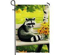 Graziosa bandiera da giardino con procione, decorazione verde brillante, decorazione autunnale per esterni, bandiera artistica su entrambi i lati per la casa, striscione stagionale a tema fauna