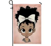 Graziosa bandiera da giardino con ragazza dei cartoni animati, personaggio pesca con fiocco, bandiera decorativa per la casa, bandiera da cortile in iuta su entrambi i lati, per decorazione esterna