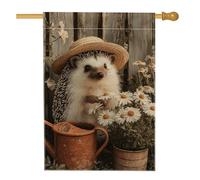 Graziosa bandiera da giardino con riccio, bandiera floreale marrone per la casa, bandiera da cortile in iuta su entrambi i lati, decorazione primaverile per esterni, 71 x 101 cm