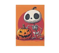 Graziosa bandiera da giardino con scheletro danza e zucca, stampa su entrambi i lati, per esterni, piccola tela da imballaggio, decorazione per esterni, 71 x 101 cm