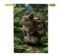 Graziosa bandiera da giardino con scoiattolo, decorazione con animali del bosco marrone, striscione in iuta su entrambi i lati per la decorazione autunnale del prato all'aperto, 71 x 101 cm