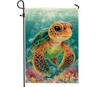 Graziosa bandiera da giardino con tartaruga, colorata con creature dell'oceano, striscione decorativo per la casa, bandiera in iuta su entrambi i lati, per esterni, decorazione estiva per prato, 30,5