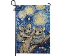 Graziosa bandiera da giardino con topolino e famiglia, motivo notte stellata blu, striscione decorativo per la casa, in tessuto su entrambi i lati, decorazione stagionale per esterni, 30,5 x 45,7 cm