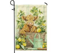Graziosa bandiera da giardino con vitello marrone, limone giallo limone foglie verdi decorazione casa giardino striscione doppio lato estate esterno decorazione prato 30,5 x 45,7 cm