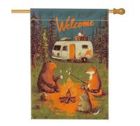 Graziosa bandiera da giardino di benvenuto con animali della foresta, decorazione colorata da campeggio per casa estiva all'aperto, bandiera da cortile in iuta con orso, volpe e riccio, 71 x 101 cm