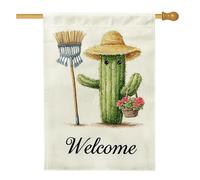 Graziosa bandiera da giardino di benvenuto con cactus, decorazione per esterni con piante grasse verdi per primavera estate, striscione in iuta su entrambi i lati per la decorazione del prato