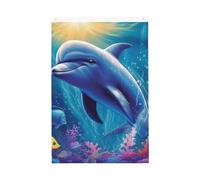 Graziosa bandiera da giardino di benvenuto con delfino, 0,6 x 0,9 m, double face, non sbiadisce, per casa, cortile, cortile, cortile, prato, decorazione esterna