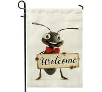 Graziosa bandiera da giardino di benvenuto con formica nera, striscione decorativo per la casa per primavera estate all'aperto decorazione prato bandiera in tessuto su entrambi i lati 30,5 x 45,7 cm