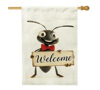 Graziosa bandiera da giardino di benvenuto con formica nera, striscione decorativo per la casa per primavera estate all'aperto decorazione prato bandiera in tessuto su entrambi i lati 71 x 101 cm