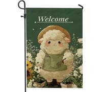 Graziosa bandiera da giardino di benvenuto con pecore, striscione floreale verde primaverile, decorazione a tema animale su entrambi i lati, decorazione da cortile per esterni, 30,5 x 45,7 cm