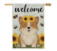 Graziosa bandiera da giardino di benvenuto Corgi, decorazione per esterni, striscione da giardino su entrambi i lati per la decorazione della casa primaverile ed estiva, vivace bandiera da prato a