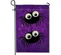 Graziosa bandiera da giardino di Halloween, design con ragno viola, decorazione per esterni, striscione in iuta su entrambi i lati, decorazione per prato autunnale 30,5 x 45,7 cm