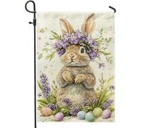 Graziosa bandiera da giardino floreale con coniglietto, decorazione viola per primavera e Pasqua, bandiera da cortile su entrambi i lati per vacanze e decorazione del prato 30,5 x 45,7 cm
