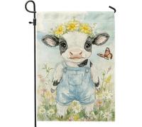 Graziosa bandiera da giardino floreale con mucca, decorazione bianca e nera, bandiera da giardino in iuta su entrambi i lati, per la decorazione di casa, esterni, prato, 30,5 x 45,7 cm
