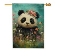 Graziosa bandiera da giardino floreale con panda, panda colorato con fiori, decorazione per esterni, striscione in iuta su entrambi i lati per decorazione primaverile estiva per prato 71 x 101 cm