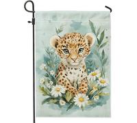 Graziosa bandiera da giardino floreale leopardata, beige con grandi gatti, decorazione per la casa e il giardino, bandiera da giardino su entrambi i lati, bandiera da giardino in iuta, decorazione per