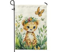Graziosa bandiera da giardino leopardata, decorazione floreale colorata per feste primaverili all'aperto, striscione in iuta su entrambi i lati per la camera dei bambini e la decorazione del prato
