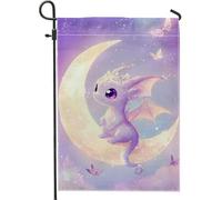 Graziosa bandiera da giardino viola con drago e luna, fantasiosa decorazione per la casa e il giardino, decorazione da giardino su entrambi i lati, decorazione per esterni, decorazione per feste