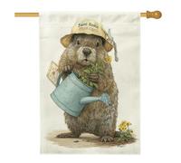 Graziosa bandiera da giardino Woodchuck, adorabile annaffiatoio con animali marroni, decorazione per esterni primaverili ed estivi, decorazione per prato esterno, 71 x 101 cm