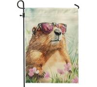 Graziosa bandiera estiva da giardino a forma di marmotta, fiori di pesca con animali, decorazione da giardino, doppia faccia in iuta per esterni, decorazione per prato per feste in casa, 30,5 x 45,7