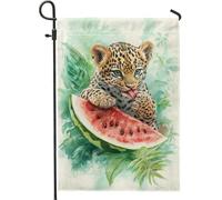 Graziosa bandiera estiva da giardino leopardata, striscione decorativo a tema anguria, per decorazione esterna del prato, bandiera tropicale su entrambi i lati, 30,5 x 45,7 cm