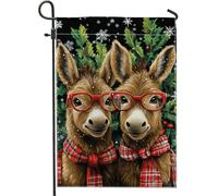 Graziosa bandiera invernale da giardino a forma di asino, decorazione animale marrone con occhiali rossi, decorazione su entrambi i lati per vacanze all'aperto, 30,5 x 45,7 cm