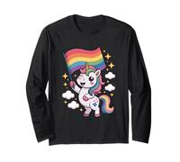 Graziosa Bandiera Kawaii con Unicorno, Arte LGBTQ Maglia a Manica