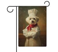 Graziosa bandiera maltese bianca da chef da giardino, per vacanze stagionali, in iuta, su entrambi i lati, 30,5 x 45,7 cm