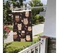 Graziosa bandiera marrone con gufi in stile cartone animato, 0,6 x 0,9 m, per interni ed esterni, primavera, estate, autunno, inverno, da giardino, con occhiello, verticale, su entrambi i lati, per
