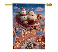 Graziosa bandiera natalizia da giardino, con Babbo Natale e pupazzo di neve, decorazione natalizia su entrambi i lati, decorazione per esterni, 71 x 101 cm