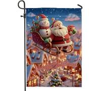 Graziosa bandiera natalizia da giardino, con Babbo Natale e pupazzo di neve, decorazione natalizia su entrambi i lati, decorazione per esterni, 30,5 x 45,7 cm