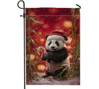 Graziosa bandiera natalizia da giardino con panda, decorazione invernale rossa a forma di panda su entrambi i lati, striscione per cortile, decorazione per prato all'aperto, 30,5 x 45,7 cm