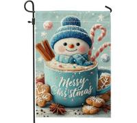 Graziosa bandiera natalizia da giardino con pupazzo di neve blu, striscione decorativo per le vacanze, in iuta su entrambi i lati, per uso invernale ed esterno, 30,5 x 45,7 cm