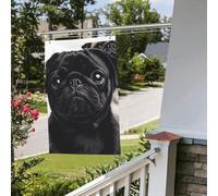 Graziosa bandiera nera con cane carlino, 6 x 0,9 m, per interni ed esterni, primavera, estate, autunno, inverno, bandiere da giardino con occhiello verticale su entrambi i lati, bandiere per feste per
