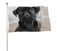 Graziosa bandiera nera con cane carlino, 61 x 88,9 cm, stampa su entrambi i lati, bandiera decorativa da giardino, non sbiadisce, con occhielli in ottone da appendere, sfondo fotografico per interni