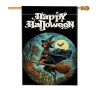 Graziosa bandiera per la casa del cane di Halloween con doberman, 71 x 101 cm, double-face, decorativa per esterni, motivo con cucciolo di castello spaventoso, bandiera per la casa, divertente motivo