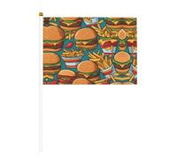 Graziosa bandiera portatile con motivo hamburger patatine fritte, 14 x 20,8 cm, adatta per feste, eventi sportivi, celebrazioni