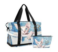 Graziosa borsa da bagno vintage con gatti della Cornovaglia Rex, borsa da viaggio per il fine settimana con borsa da toilette per palestra, set da 2 pezzi, carino Cornish Rex gatti Vasca da bagno